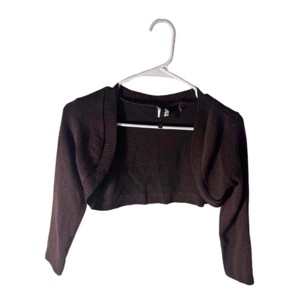 Brown Cropped Knit Bolero Shrug Long Sleeve Sweater Top